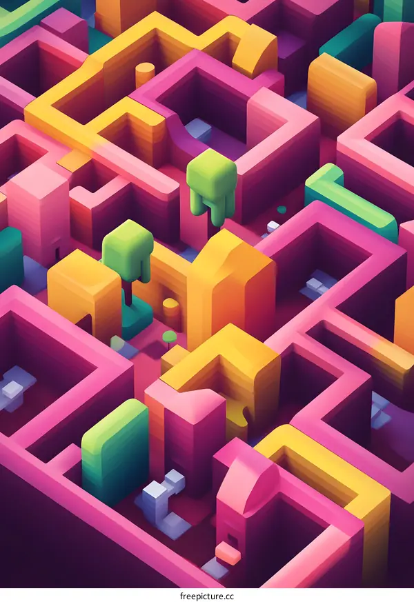 Abstract Colorful Maze Illustration With 3D Style