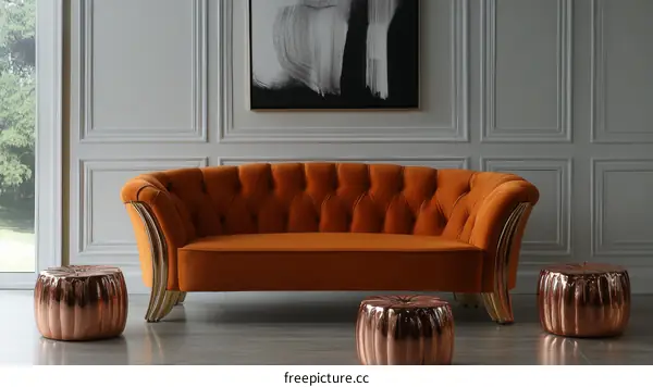 Modern Orange Velvet Sofa Interior Design