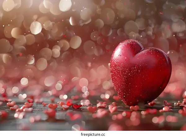 A Red Heart on a Wooden Table with Bokeh Background