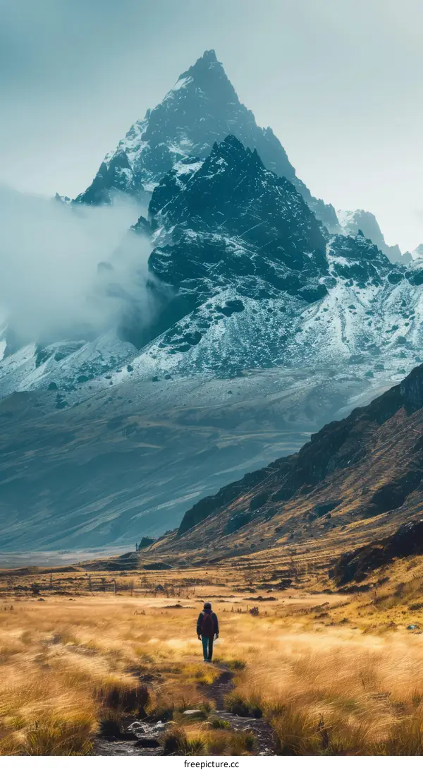 Man walking alone in the mountains