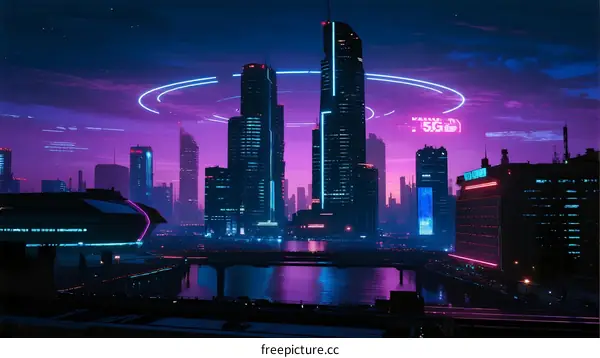 Vibrant Neon Cyberpunk Cityscape with Futuristic Architecture