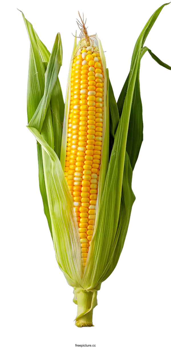 [Transparent Background PNG]Fresh Corn on the Cob with Husk