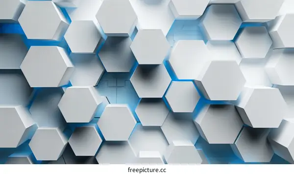 3D illustration of white and blue hexagons