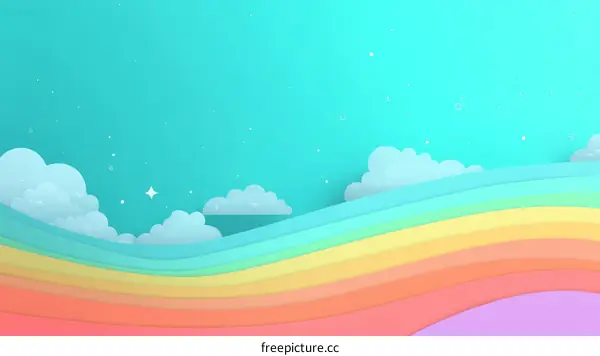 Colorful Rainbow Sky with Clouds Illustration