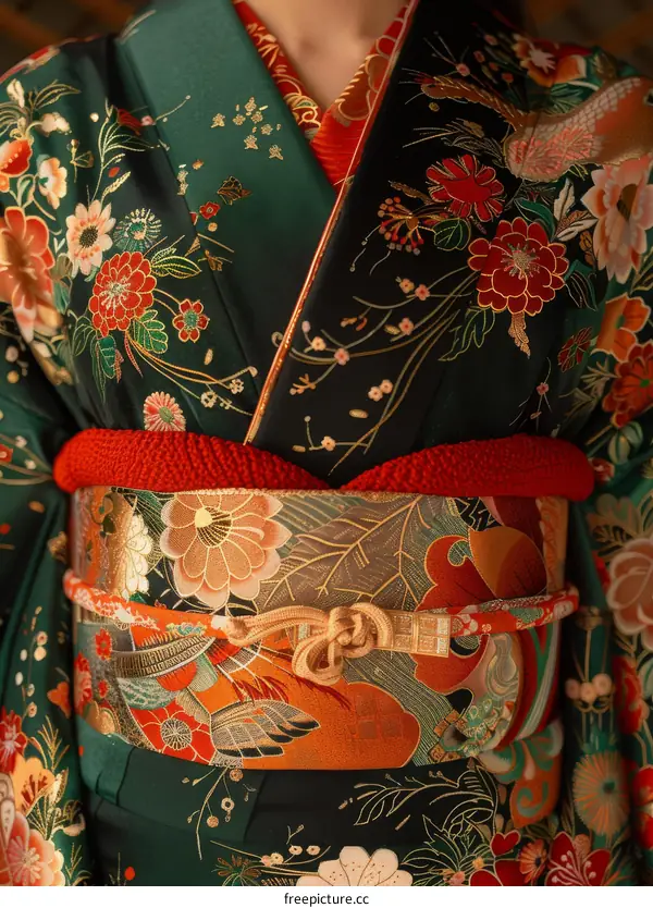 A woman wearing a kimono with a floral pattern
