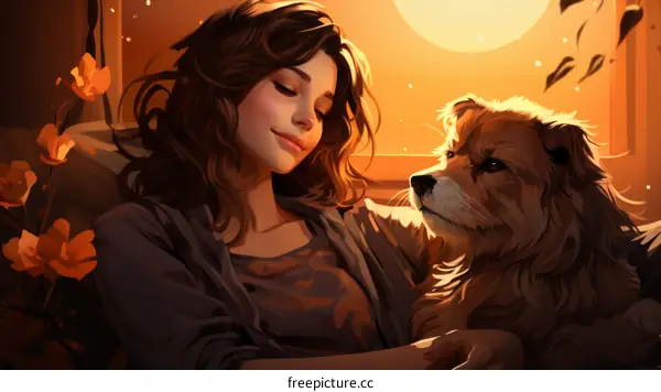 A young woman and her dog are relaxing on the couch together, looking out the window.