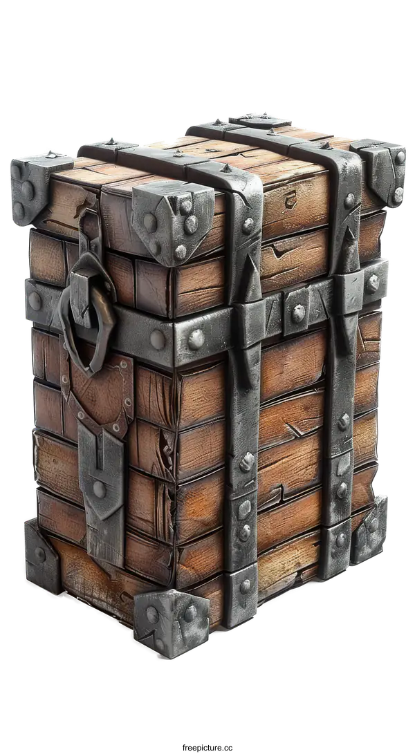 [Transparent Background PNG]Old Wooden Chest with Metal