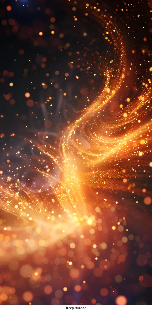 Golden flames dance on a dark background