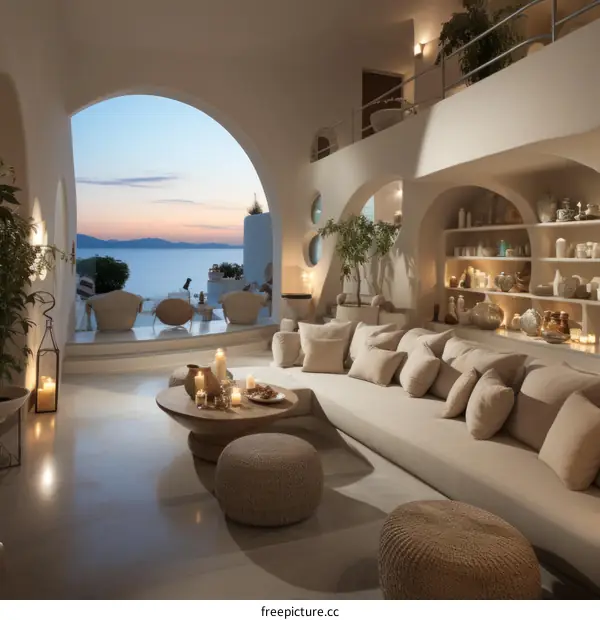 Modern coastal living room with panoramic sea view