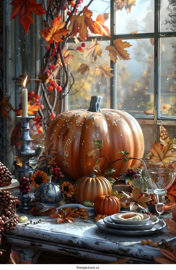 Pumpkin by the Fireplace