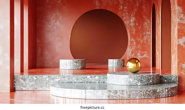 Modern Minimalist Coral Red Geometric Display Stand