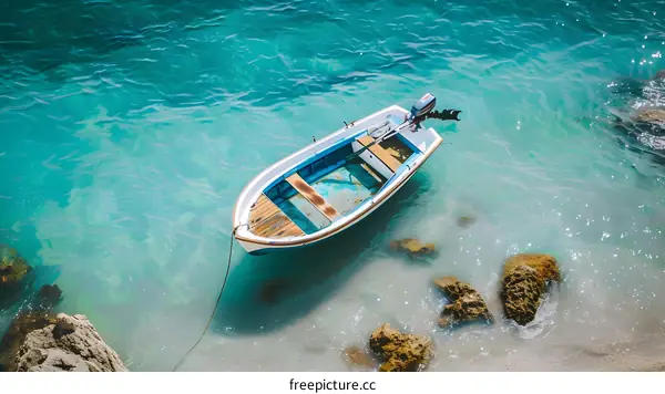 Small Boat in Clear Blue Water