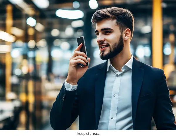 Businessman Using Phone in Office
