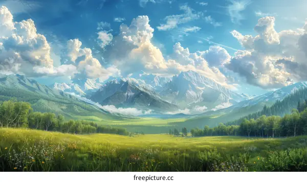 Majestic Mountain Landscape with Green Fields