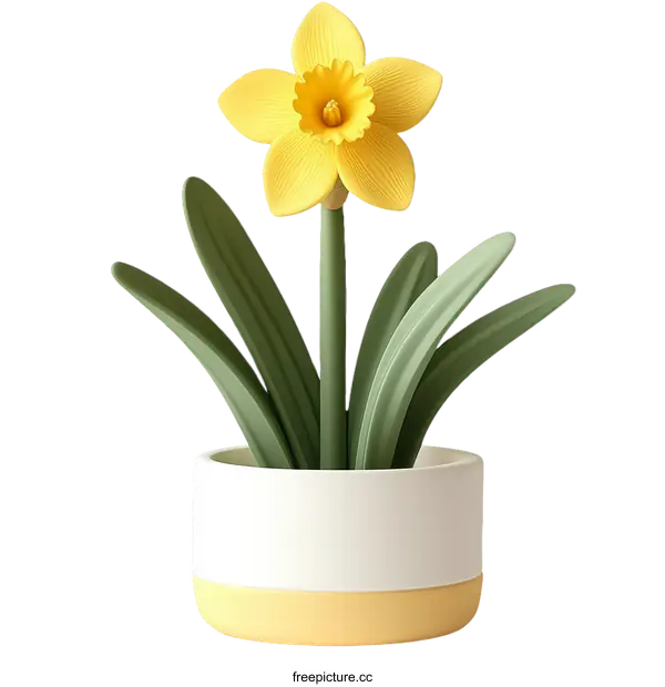[Transparent Background PNG]3D Illustration of a Yellow Daffodil in a Pot
