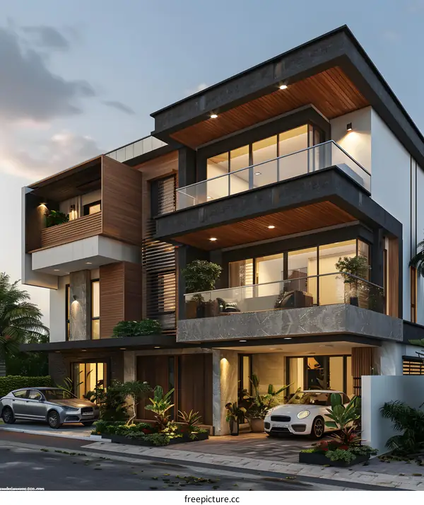 Modern house with palm trees