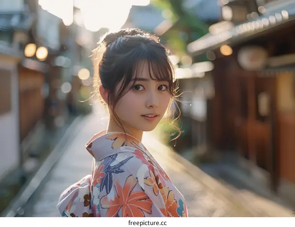 Portrait of a beautiful Japanese woman in traditional kimono