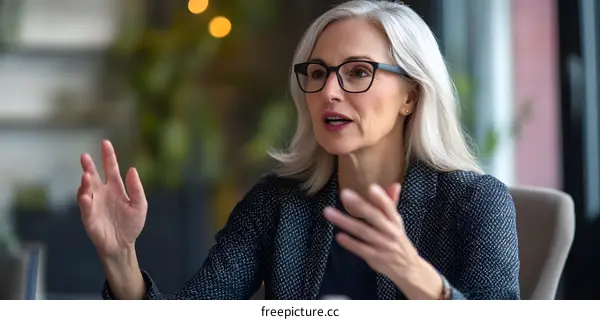 Caucasian Woman Speaking During a Meeting or Presentation