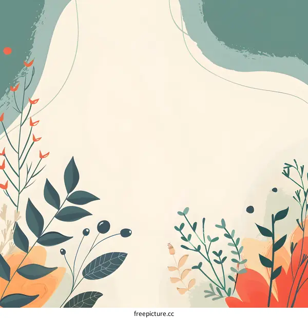 Abstract Floral Background with Greenery and White Space