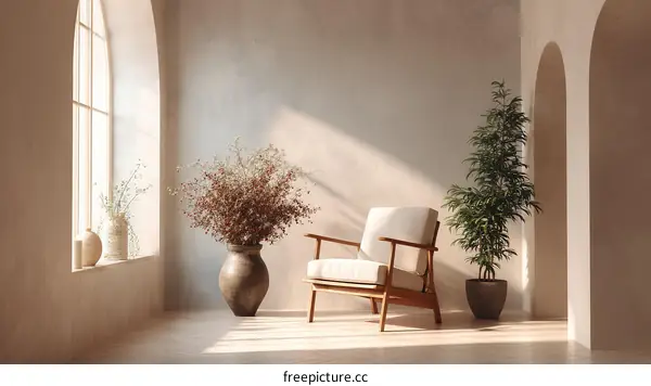 Modern Minimalist Interior Design Illustration with Sunlight