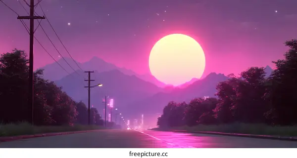 Retro Sunset Road Through Mountains