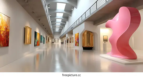 Modern Art Gallery Interior with Abstract Sculpture