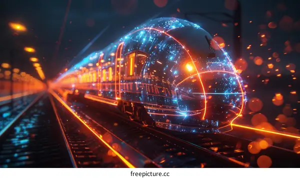 futuristic train ride through the city