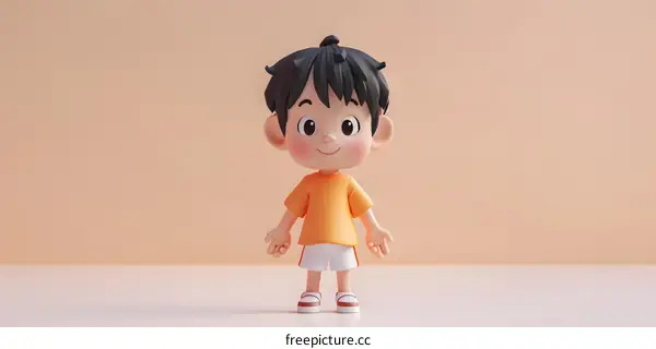 3D rendering of a cute cartoon boy