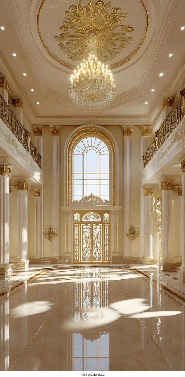 Luxury Interior Design with Gold Accents and Large Windows