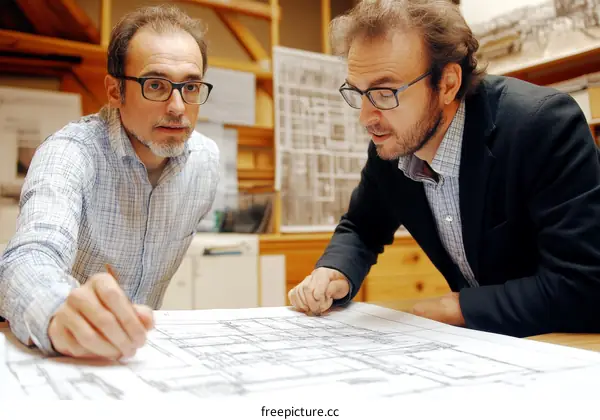 Two Architects Reviewing Architectural Drawings