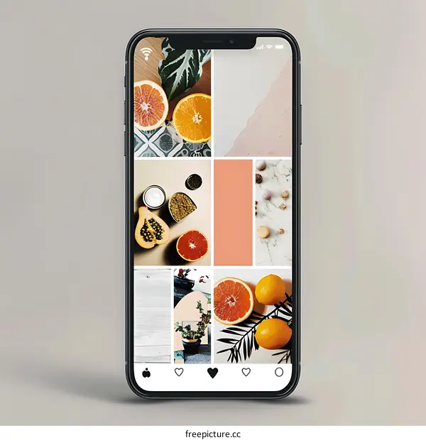 Mobile Phone Screen with Fruit Images
