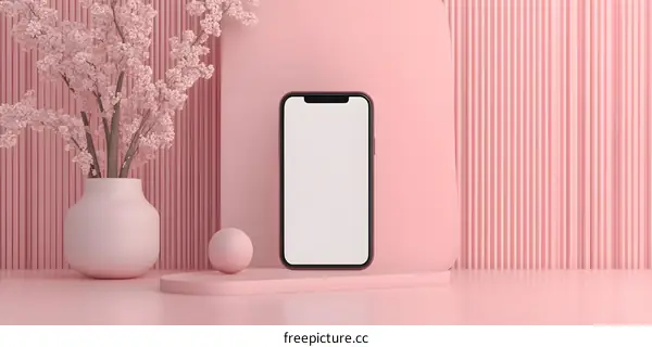 Minimalistic Pink Background With Smartphone Mockup