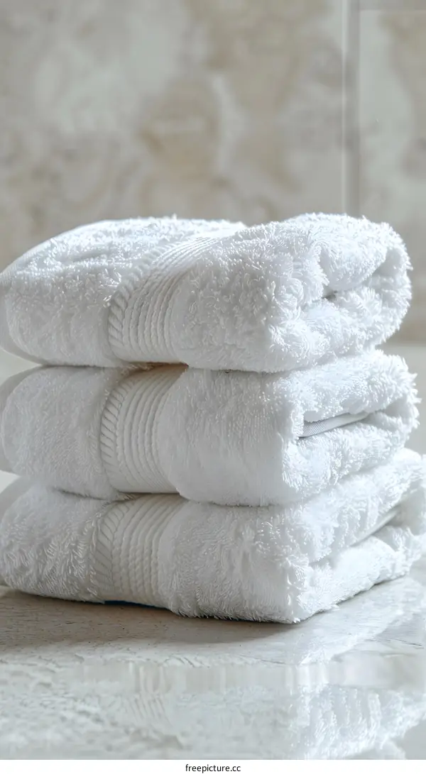 Three White Towels Stacked Vertically