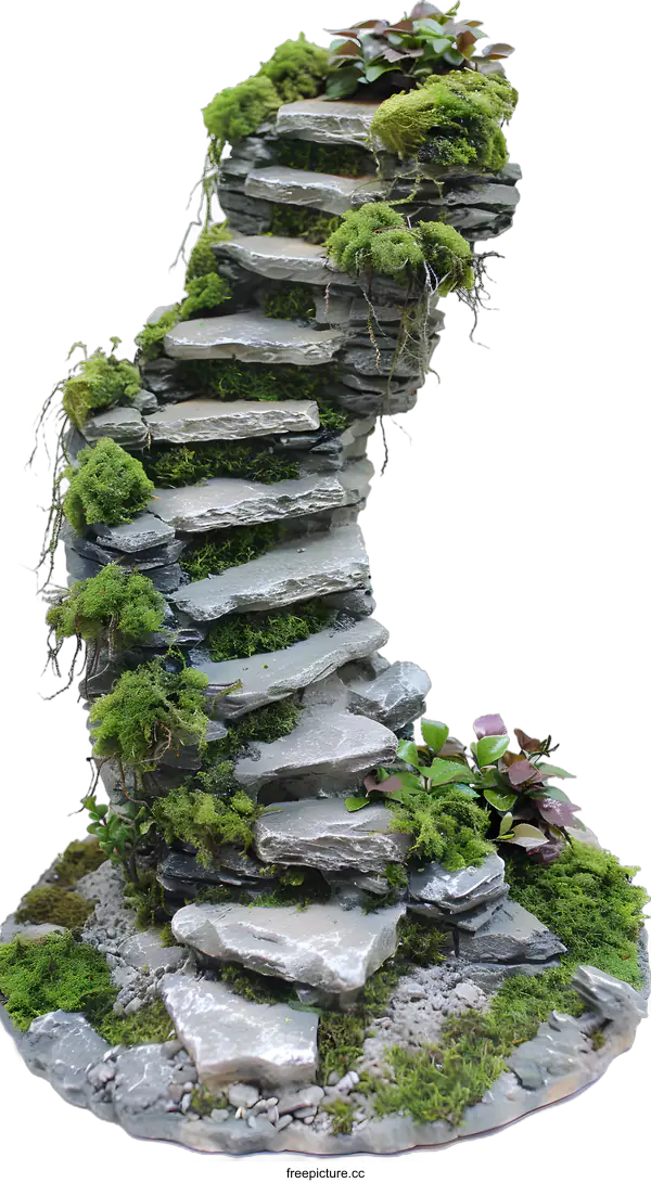 [Transparent Background PNG]Stone Steps With Moss And Plants