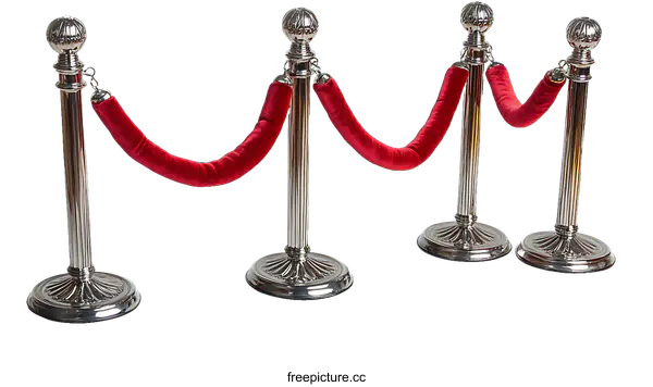 [Transparent Background PNG]Silver Metal Red Rope Barrier Set for Events