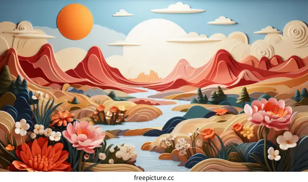 Vibrant colors in an abstract landscape illustration