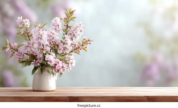 Spring Blossoms in a Vase on Wooden Table