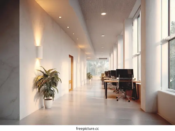 Modern Office Corridor with Natural Light