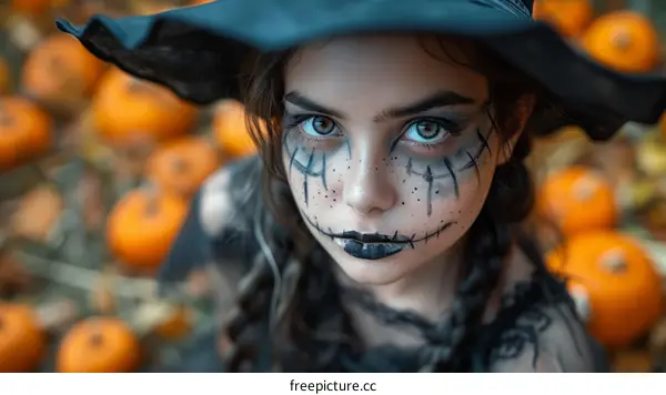 Little Girl Dressed As Witch For Halloween