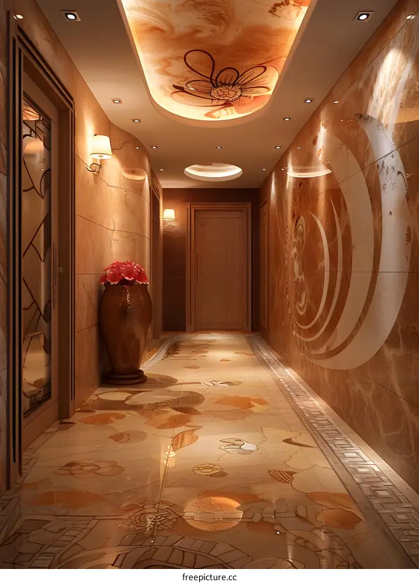 brown marble floor and wall with flower ceiling