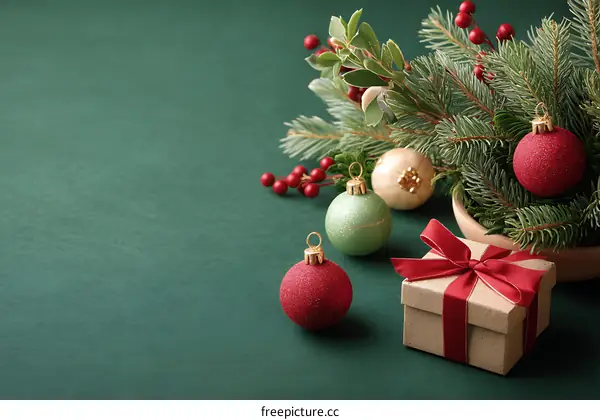 Christmas Decorations on a Dark Green Surface
