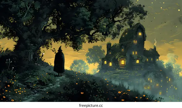 Mysterious House in the Forest at Dusk
