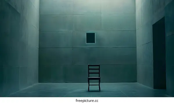 Minimalist Room with Concrete Walls and a Single Chair