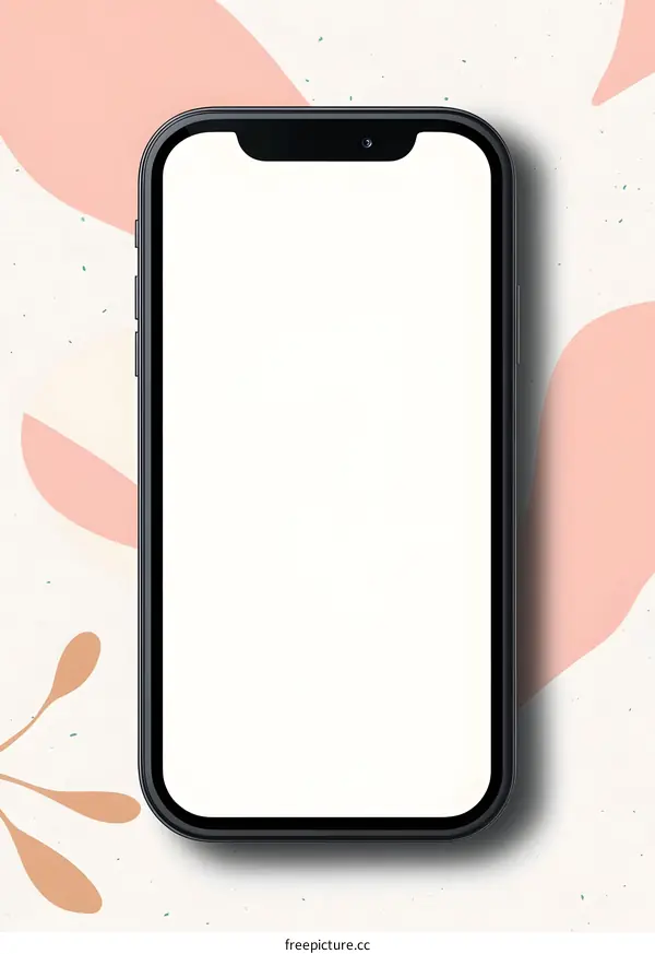 Black Smartphone Mockup on White Background with Abstract Shapes