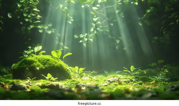 Sunlight Filtering Through Lush Green Forest