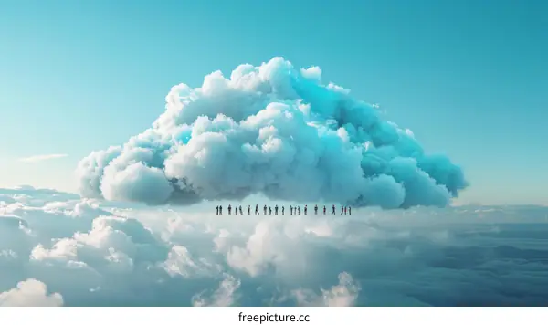 Dreamlike People Walking on Clouds