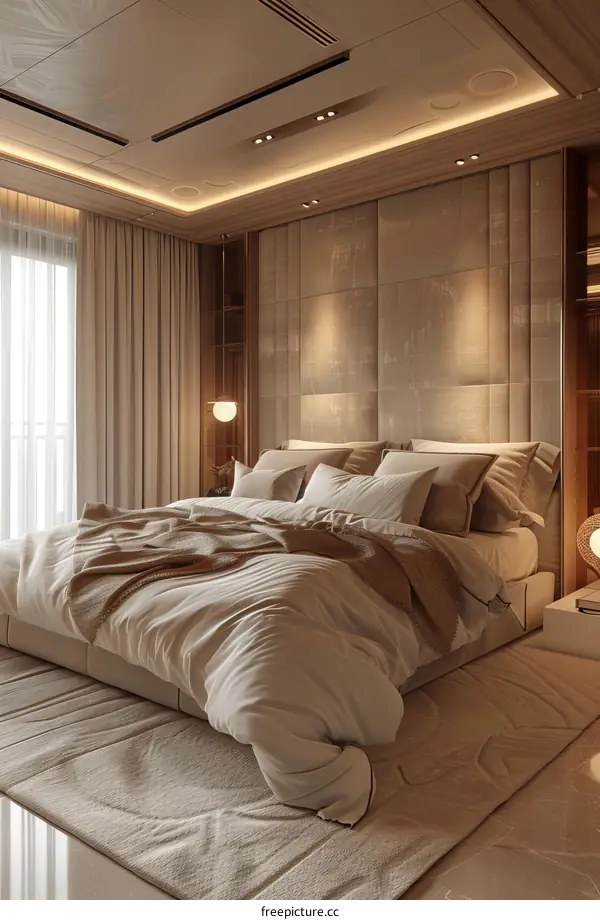 Modern Bedroom Design with Beige Walls and a Large Bed