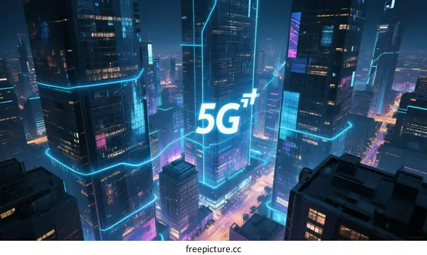 5G Technology Enhancing Urban Communication Infrastructure at Night