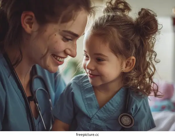 Little girl and female doctor smiling at each other