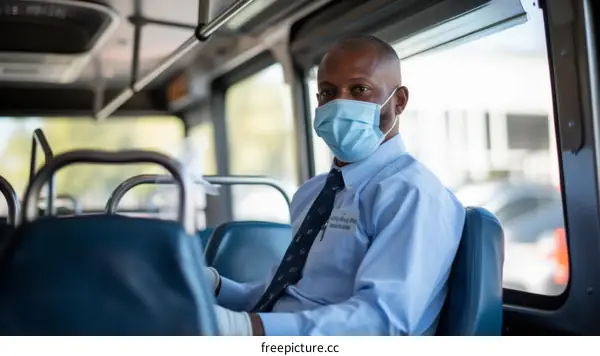 Bus driver wearing a mask
